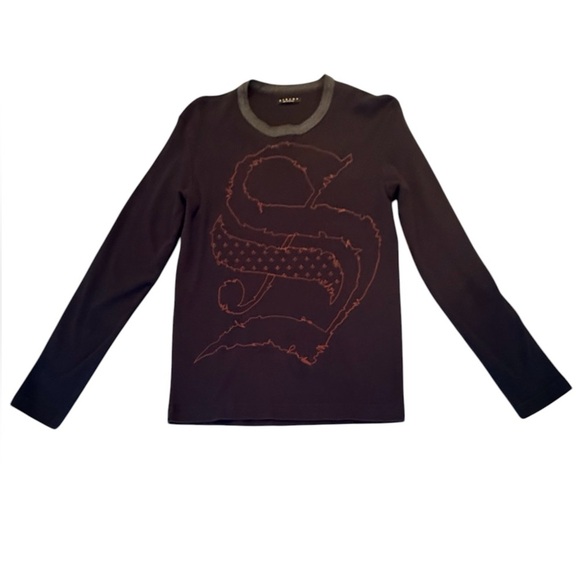 Sisley Black/Red Logo front Long Sleeve Top Size Large MSRP $195 - Picture 1 of 9